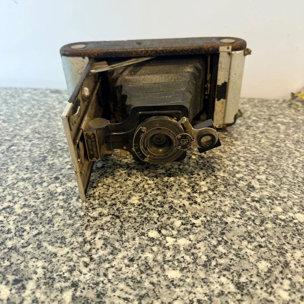 Kodak Vintage No. 1 Autographic Kodak Jr. Folding Camera Black Leather Metal